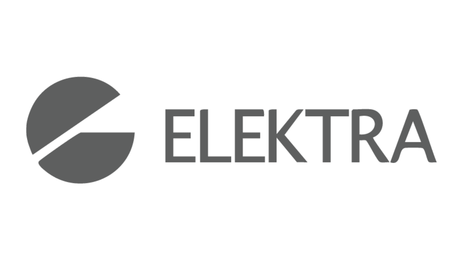 A dark gray circular logo divided diagonally, next to the word "ELEKTRA" in uppercase gray letters on a white background.